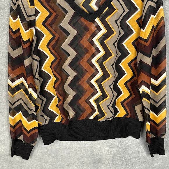 Missoni Target Top Womens Medium Black Geometric Long Sleeve Sheer Preppy Retro - Picture 3 of 12